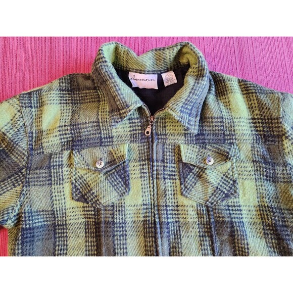 Vintage Phenomenom Womens Wool Jacket Green Plaid Size Large L Full Zip RARE - Picture 6 of 16